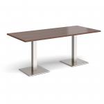 Brescia rectangular dining table with flat square brushed steel bases 1800mm x 800mm - walnut