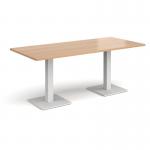 Brescia rectangular dining table with flat square white bases 1800mm x 800mm - beech
