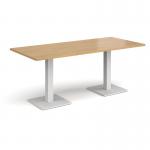 Brescia rectangular dining table with flat square white bases 1800mm x 800mm - oak