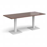 Brescia rectangular dining table with flat square white bases 1800mm x 800mm - walnut