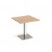 Brescia square dining table with flat square brushed steel base 800mm - beech BDS800-BS-B