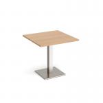 Brescia square dining table with flat square brushed steel base 800mm - beech
