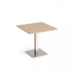 Brescia square dining table with flat square brushed steel base 800mm - kendal oak BDS800-BS-KO