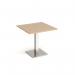 Brescia square dining table with flat square brushed steel base 800mm - kendal oak
