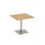 Brescia square dining table with flat square brushed steel base 800mm - oak