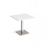 Brescia square dining table with flat square brushed steel base 800mm - white