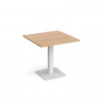 Brescia square dining table with flat square white base 800mm - beech