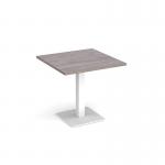 Brescia square dining table with flat square white base 800mm - grey oak BDS800-WH-GO