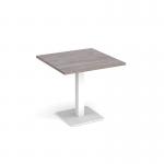 Brescia square dining table with flat square white base 800mm - grey oak BDS800-WH-GO