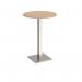 Brescia circular poseur table with flat square brushed steel base 800mm - made to order