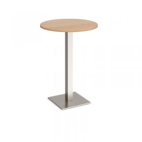 Brescia circular poseur table with flat square brushed steel base 800mm - beech BPC800-BS-B