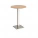 Brescia circular poseur table with flat square brushed steel base 800mm - beech BPC800-BS-B