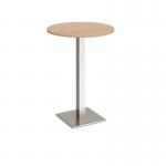Brescia circular poseur table with flat square brushed steel base 800mm - beech BPC800-BS-B