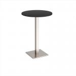Brescia circular poseur table with flat square brushed steel base 800mm - Black BPC800-BS-BK