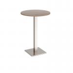 Brescia circular poseur table with flat square brushed steel base 800mm - barcelona walnut BPC800-BS-BW