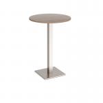 Brescia circular poseur table with flat square brushed steel base 800mm - barcelona walnut BPC800-BS-BW