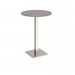 Brescia circular poseur table with flat square brushed steel base 800mm - grey oak BPC800-BS-GO