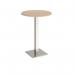 Brescia circular poseur table with flat square brushed steel base 800mm - kendal oak BPC800-BS-KO