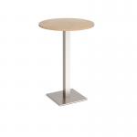 Brescia circular poseur table with flat square brushed steel base 800mm - kendal oak BPC800-BS-KO