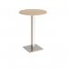 Brescia circular poseur table with flat square brushed steel base 800mm - kendal oak