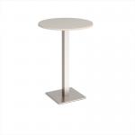 Brescia circular poseur table with flat square brushed steel base 800mm - Light Grey BPC800-BS-LG