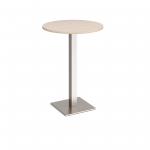Brescia circular poseur table with flat square brushed steel base 800mm - maple