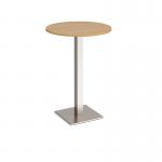 Brescia circular poseur table with flat square brushed steel base 800mm - oak