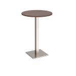 Brescia circular poseur table with flat square brushed steel base 800mm - walnut BPC800-BS-W