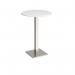 Brescia circular poseur table with flat square brushed steel base 800mm - white BPC800-BS-WH