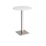 Brescia circular poseur table with flat square brushed steel base 800mm - white BPC800-BS-WH