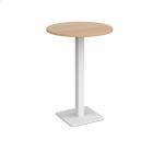 Brescia circular poseur table with flat square white base 800mm - beech BPC800-WH-B