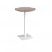 Brescia circular poseur table with flat square white base 800mm - barcelona walnut BPC800-WH-BW