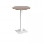 Brescia circular poseur table with flat square white base 800mm - barcelona walnut BPC800-WH-BW