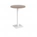 Brescia circular poseur table with flat square white base 800mm - barcelona walnut