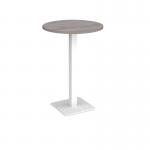 Brescia circular poseur table with flat square white base 800mm - grey oak BPC800-WH-GO