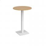 Brescia circular poseur table with flat square white base 800mm - oak