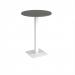 Brescia circular poseur table with flat square white base 800mm - Onyx Grey BPC800-WH-OG