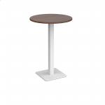 Brescia circular poseur table with flat square white base 800mm - walnut BPC800-WH-W