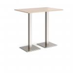 Brescia rectangular poseur table with flat square brushed steel bases 1200mm x 800mm - maple
