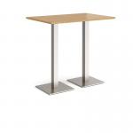 Brescia rectangular poseur table with flat square brushed steel bases 1200mm x 800mm - oak BPR1200-BS-O