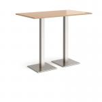 Brescia rectangular poseur table with flat square brushed steel bases 1400mm x 800mm - beech BPR1400-BS-B