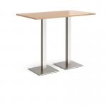Brescia rectangular poseur table with flat square brushed steel bases 1400mm x 800mm - beech