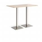 Brescia rectangular poseur table with flat square brushed steel bases 1400mm x 800mm - maple