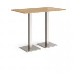 Brescia rectangular poseur table with flat square brushed steel bases 1400mm x 800mm - oak BPR1400-BS-O