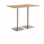 Brescia rectangular poseur table with flat square brushed steel bases 1400mm x 800mm - oak BPR1400-BS-O