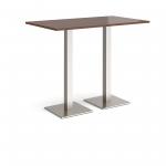 Brescia rectangular poseur table with flat square brushed steel bases 1400mm x 800mm - walnut