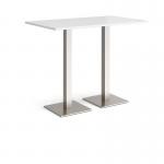 Brescia rectangular poseur table with flat square brushed steel bases 1400mm x 800mm - white BPR1400-BS-WH