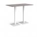 Brescia rectangular poseur table with flat square white bases 1400mm x 800mm - grey oak