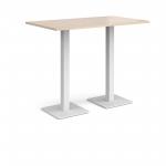 Brescia rectangular poseur table with flat square white bases 1400mm x 800mm - maple