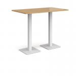 Brescia rectangular poseur table with flat square white bases 1400mm x 800mm - oak